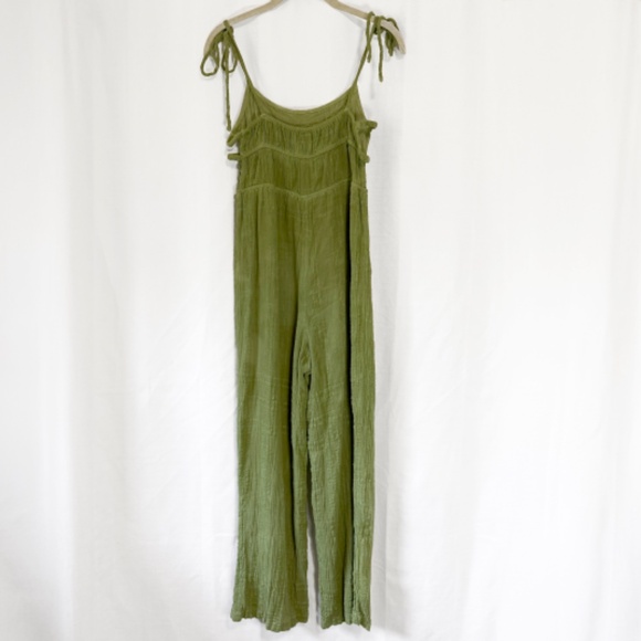 Urban Outfitters Olive Green Courtney Cotton Tie Shoulder Jumpsuit Size Medium - Picture 7 of 8